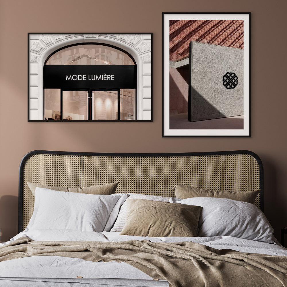 Mode Lumiere Arch Entrance in Blush - Art Print, Poster, Stretched Canvas or Framed Wall Art, shown framed in a home interior space