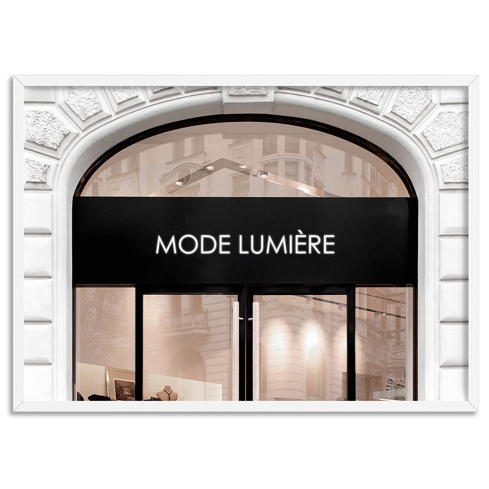 Mode Lumiere Arch Entrance in Blush - Art Print, Poster, Stretched Canvas, or Framed Wall Art Print, shown in a white frame