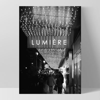 Lumiere Lights B&W - Art Print, Poster, Stretched Canvas, or Framed Wall Art Print, shown as a stretched canvas or poster without a frame