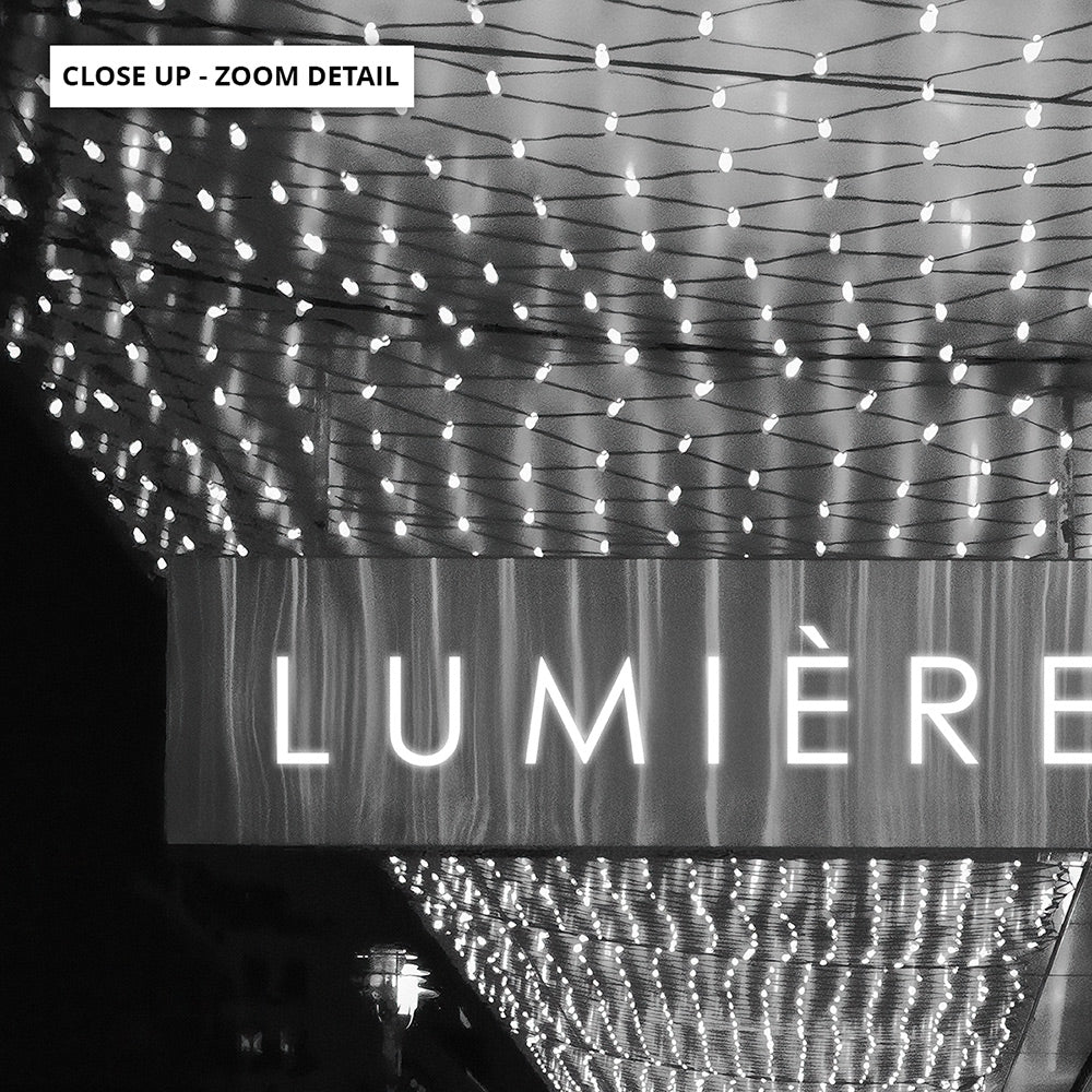 Lumiere Lights B&W - Art Print, Poster, Stretched Canvas or Framed Wall Art, Close up View of Print Resolution