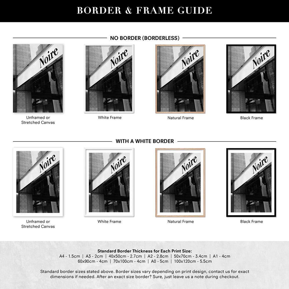 Niore Entrance B&W - Art Print, Poster, Stretched Canvas or Framed Wall Art, Showing White , Black, Natural Frame Colours, No Frame (Unframed) or Stretched Canvas, and With or Without White Borders