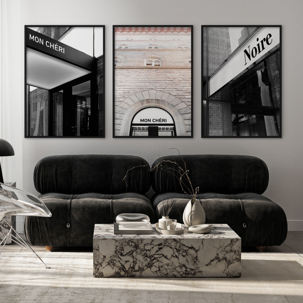 Niore Entrance B&W - Art Print, Poster, Stretched Canvas or Framed Wall Art, shown framed in a home interior space