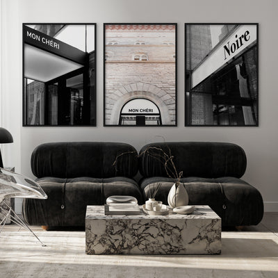 Niore Entrance B&W - Art Print, Poster, Stretched Canvas or Framed Wall Art, shown framed in a home interior space