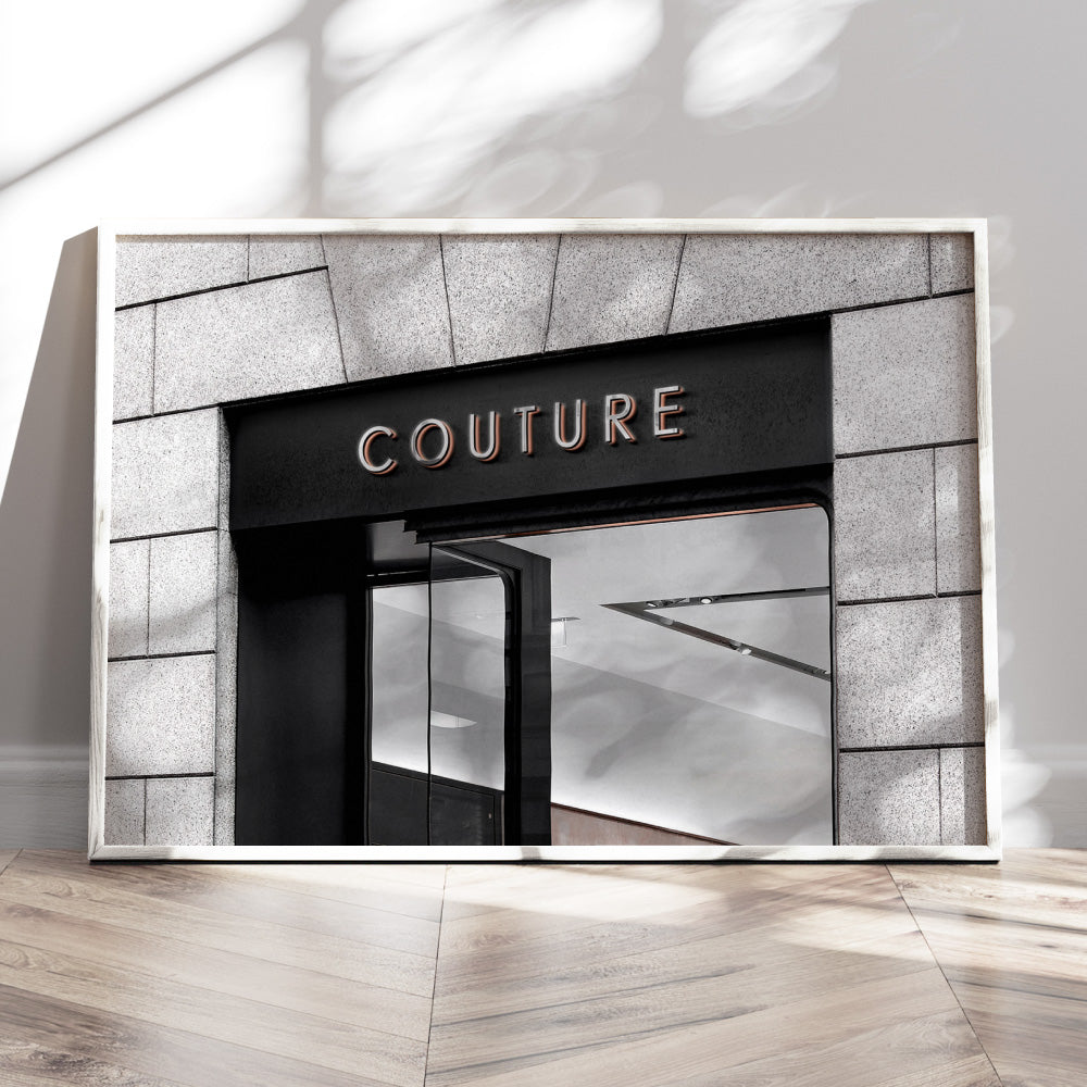 Couture Entrance Landscape B&W - Art Print, Poster, Stretched Canvas or Framed Wall Art Prints, shown framed in a room