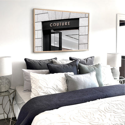 Couture Entrance Landscape B&W - Art Print, Poster, Stretched Canvas or Framed Wall Art, shown framed in a home interior space