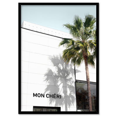 Mon Cheri Rodeo Drive - Art Print, Poster, Stretched Canvas, or Framed Wall Art Print, shown in a black frame