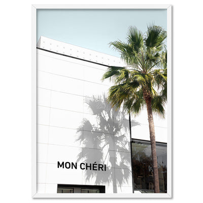 Mon Cheri Rodeo Drive - Art Print, Poster, Stretched Canvas, or Framed Wall Art Print, shown in a white frame