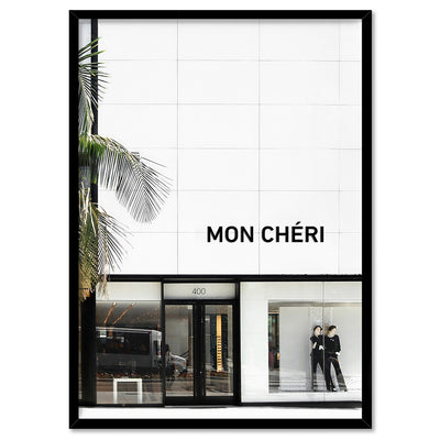 Mon Cheri Rodeo Drive III - Art Print, Poster, Stretched Canvas, or Framed Wall Art Print, shown in a black frame