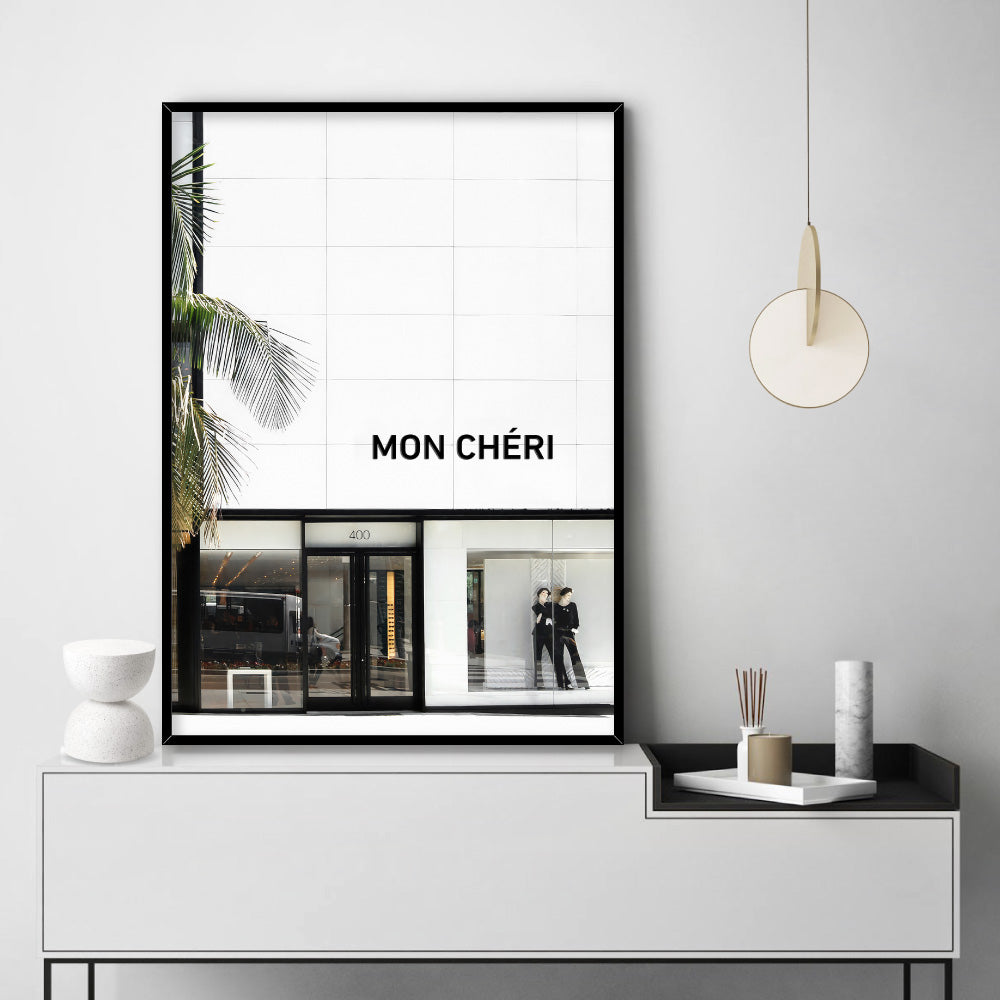 Mon Cheri Rodeo Drive III - Art Print, Poster, Stretched Canvas or Framed Wall Art Prints, shown framed in a room