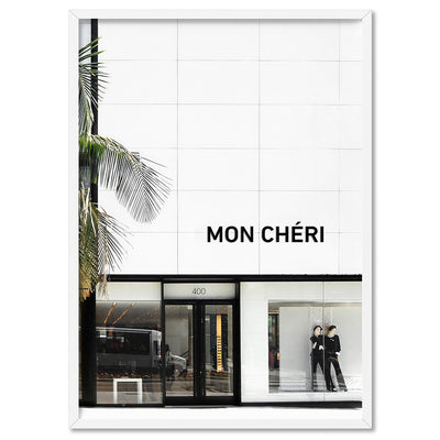 Mon Cheri Rodeo Drive III - Art Print, Poster, Stretched Canvas, or Framed Wall Art Print, shown in a white frame