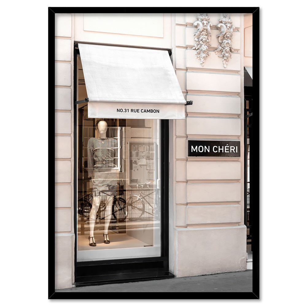 Mon Cheri Rue Cambon - Art Print, Poster, Stretched Canvas, or Framed Wall Art Print, shown in a black frame