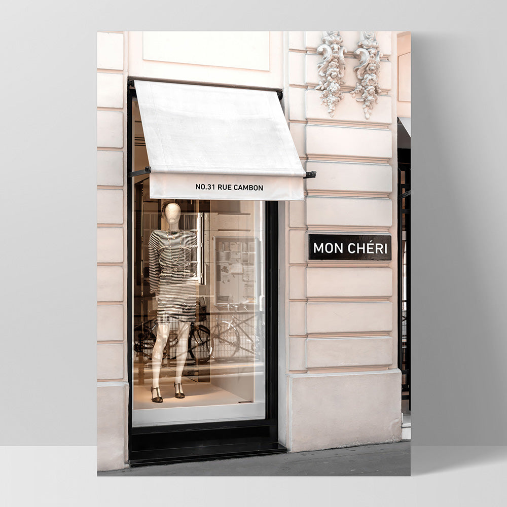 Mon Cheri Rue Cambon - Art Print, Poster, Stretched Canvas, or Framed Wall Art Print, shown as a stretched canvas or poster without a frame