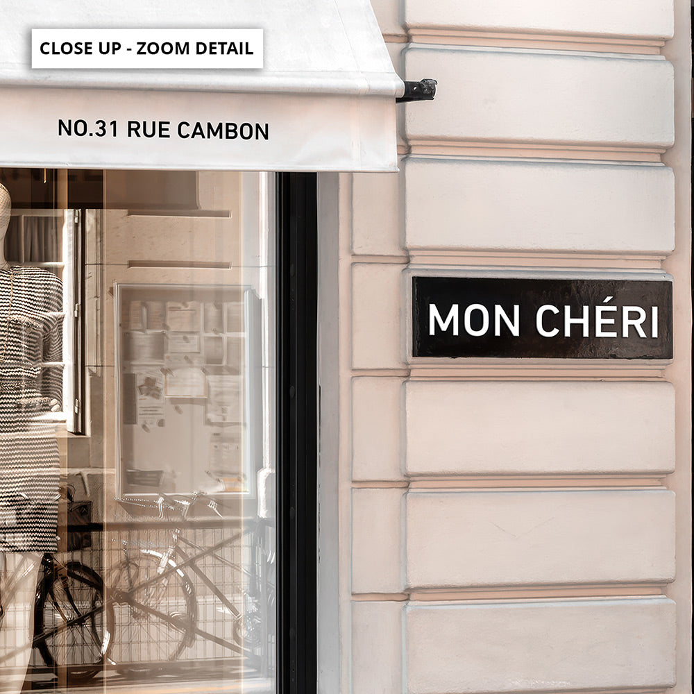 Mon Cheri Rue Cambon - Art Print, Poster, Stretched Canvas or Framed Wall Art, Close up View of Print Resolution