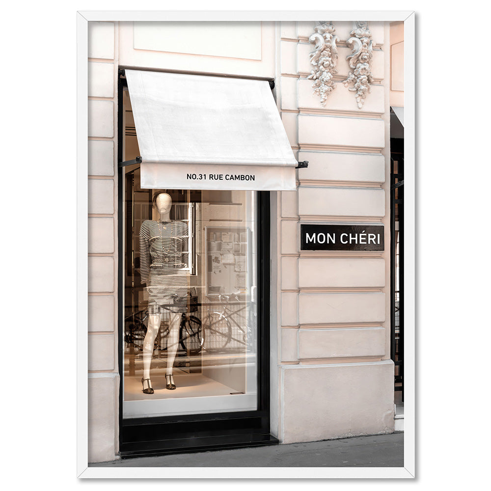 Mon Cheri Rue Cambon - Art Print, Poster, Stretched Canvas, or Framed Wall Art Print, shown in a white frame