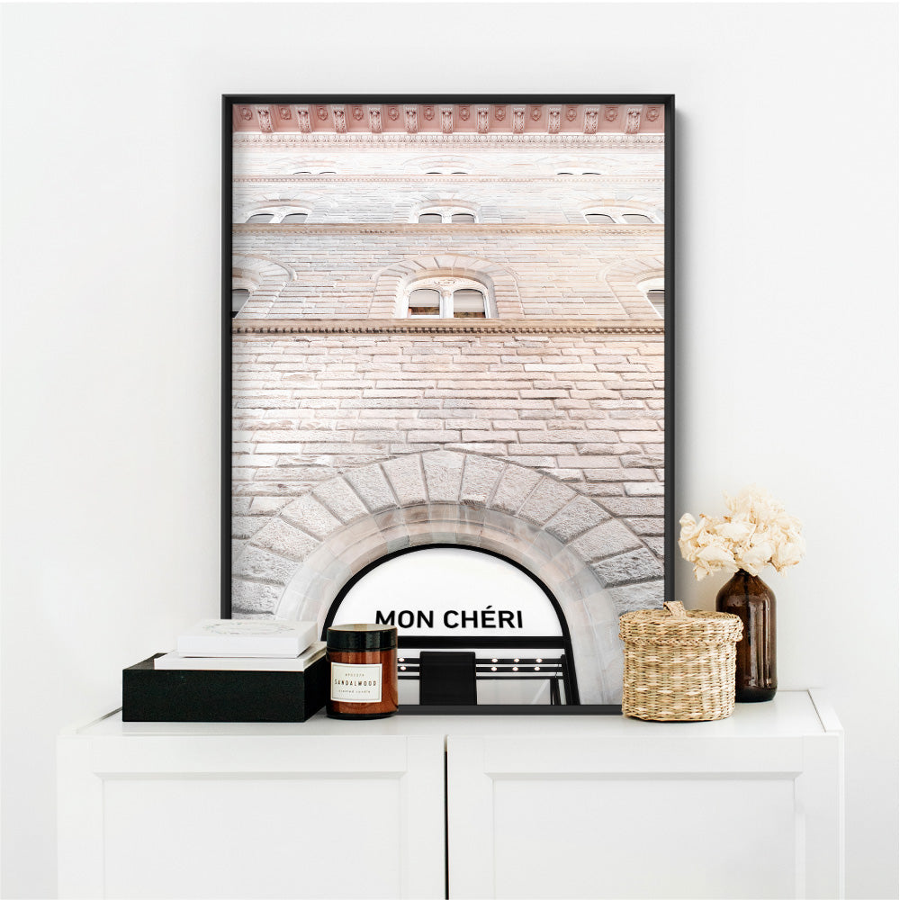 Mon Cheri Arches - Art Print, Poster, Stretched Canvas or Framed Wall Art Prints, shown framed in a room