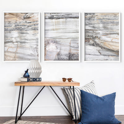 Bondi Coastal Rock Face I - Art Print, Poster, Stretched Canvas or Framed Wall Art, shown framed in a home interior space