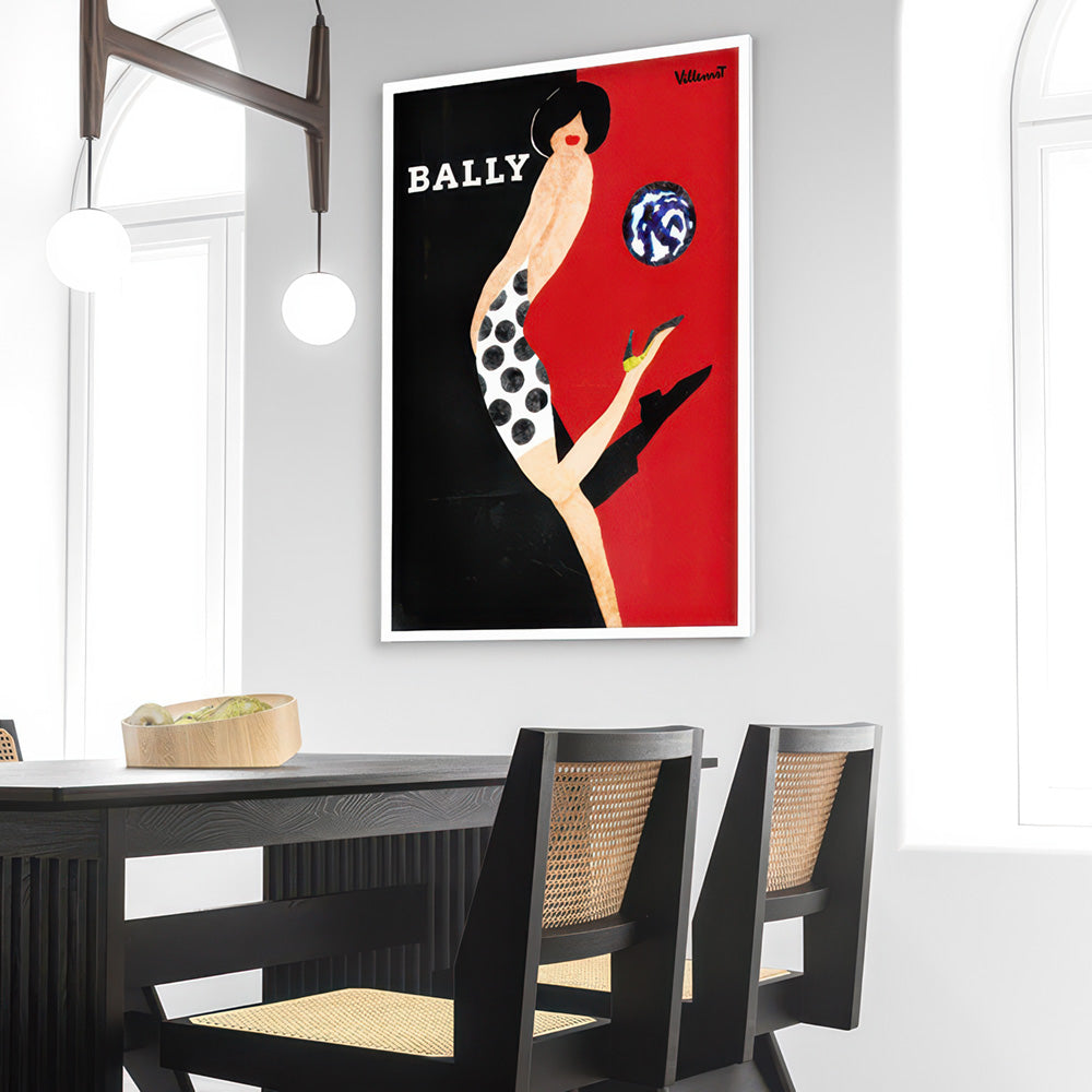 Bernard Villemot | Bally Kick in Sketch Grainy Effect - Art Print, Poster, Stretched Canvas or Framed Wall Art Prints, shown framed in a room