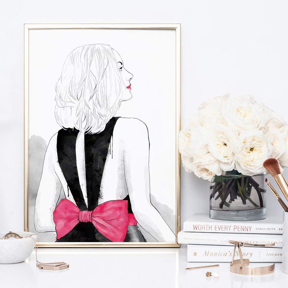 Fashion Illustration | Mia - Art Print by Vanessa, Poster, Stretched Canvas or Framed Wall Art Prints, shown framed in a room