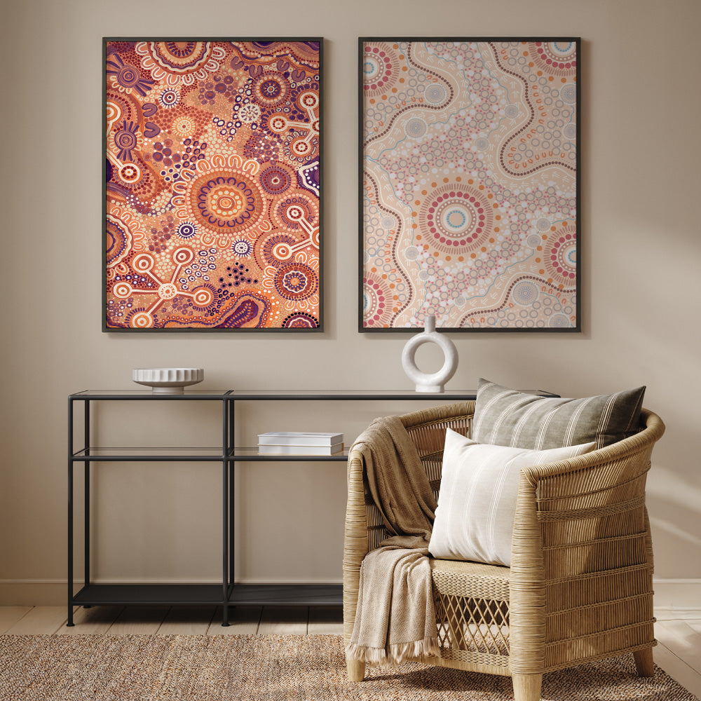 Burnt Radiance in Terracotta  - Art Print by Leah Cummins, Poster, Stretched Canvas or Framed Wall Art, shown framed in a home interior space