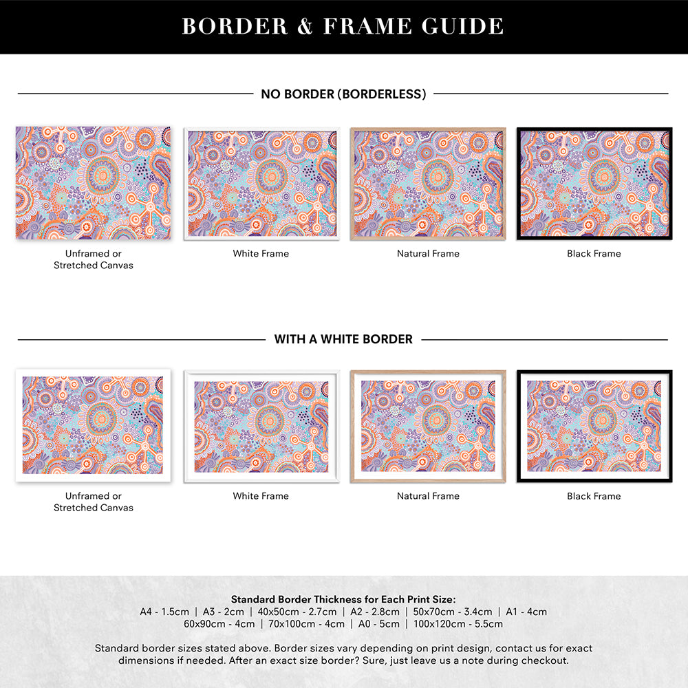 Burnt Radiance in Purple - Art Print by Leah Cummins, Poster, Stretched Canvas or Framed Wall Art, Showing White , Black, Natural Frame Colours, No Frame (Unframed) or Stretched Canvas, and With or Without White Borders