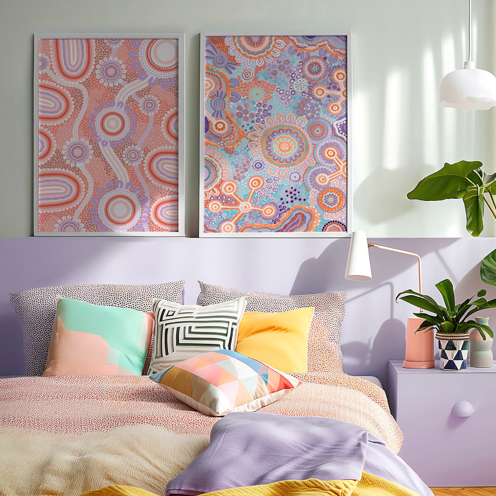 Burnt Radiance in Purple - Art Print by Leah Cummins, Poster, Stretched Canvas or Framed Wall Art, shown framed in a home interior space