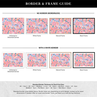 Flourishing in Rainbow  - Art Print by Leah Cummins, Poster, Stretched Canvas or Framed Wall Art, Showing White , Black, Natural Frame Colours, No Frame (Unframed) or Stretched Canvas, and With or Without White Borders