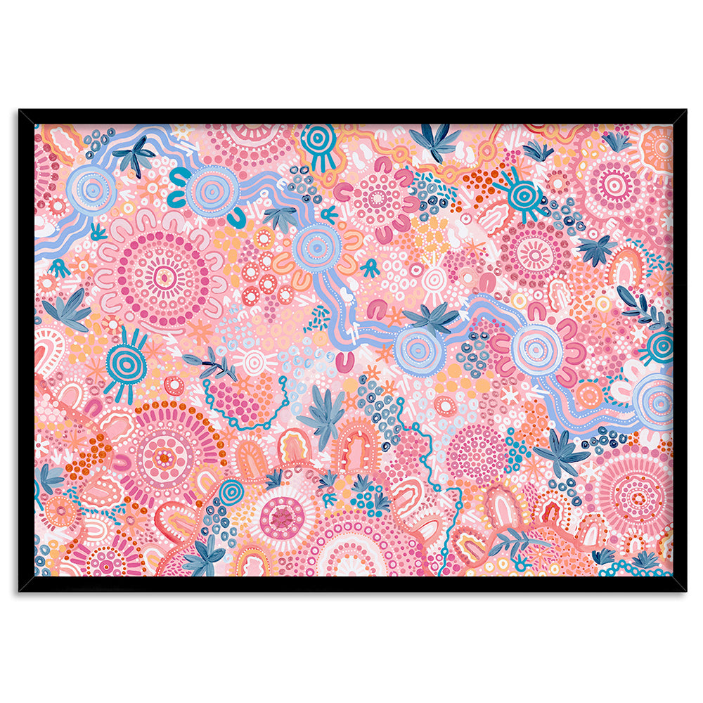 Flourishing in Rainbow  - Art Print by Leah Cummins, Poster, Stretched Canvas, or Framed Wall Art Print, shown in a black frame