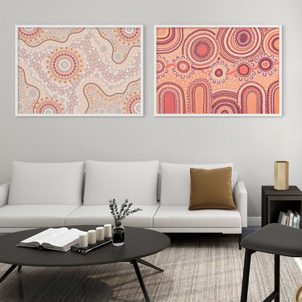 Journey in Terracotta  - Art Print by Leah Cummins, Poster, Stretched Canvas or Framed Wall Art, shown framed in a home interior space