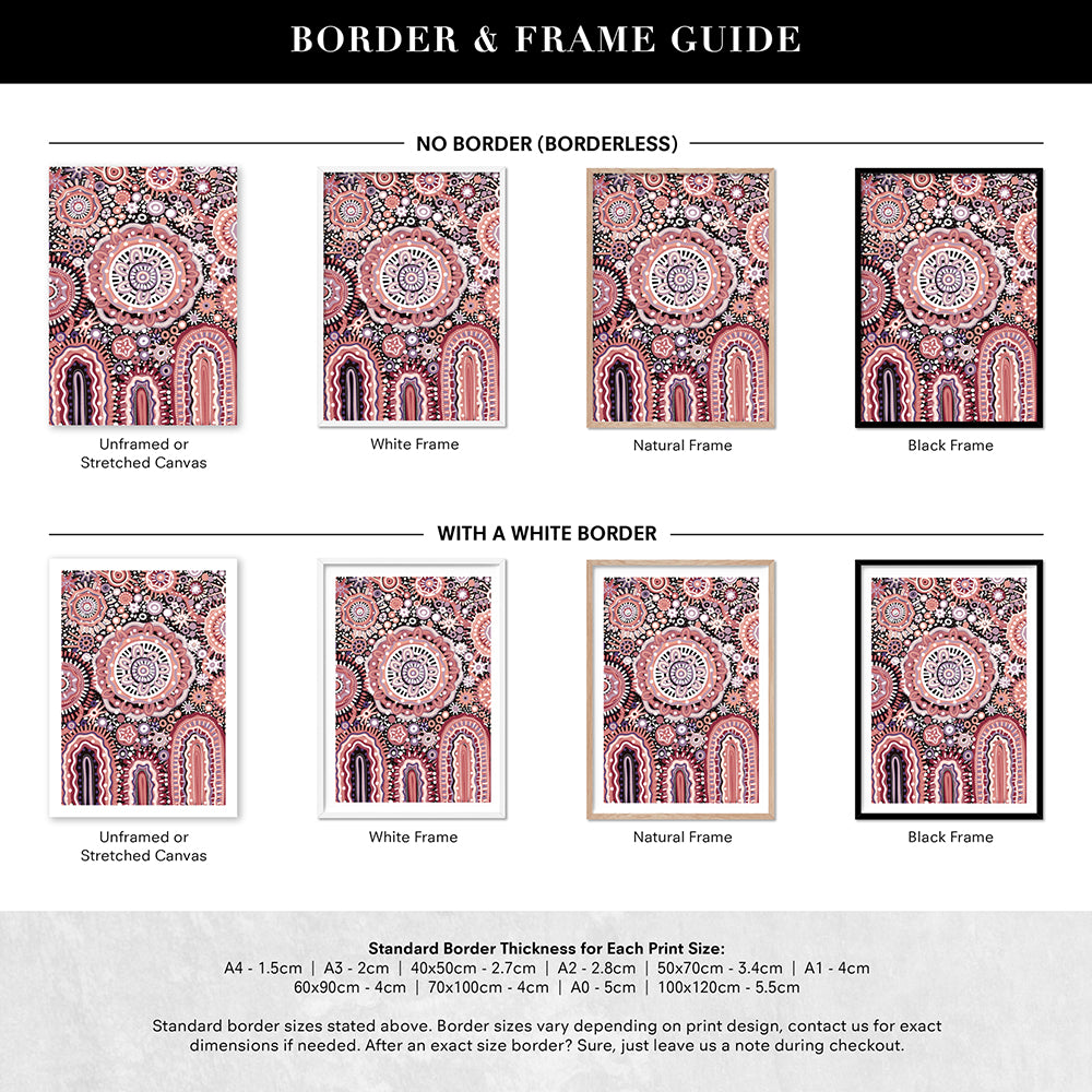 Land Over Mountains - Art Print by Leah Cummins, Poster, Stretched Canvas or Framed Wall Art, Showing White , Black, Natural Frame Colours, No Frame (Unframed) or Stretched Canvas, and With or Without White Borders