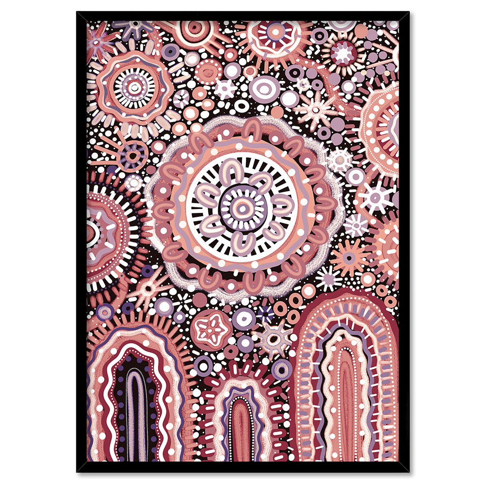 Land Over Mountains - Art Print by Leah Cummins, Poster, Stretched Canvas, or Framed Wall Art Print, shown in a black frame