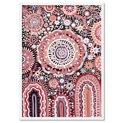 Land Over Mountains - Art Print by Leah Cummins, Poster, Stretched Canvas, or Framed Wall Art Print, shown in a white frame