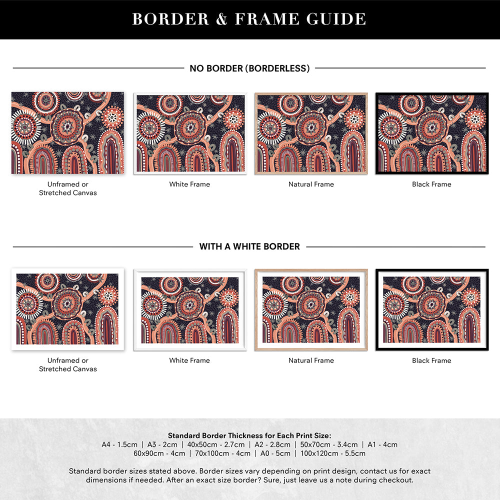 Spirit of the Land at Night - Art Print by Leah Cummins, Poster, Stretched Canvas or Framed Wall Art, Showing White , Black, Natural Frame Colours, No Frame (Unframed) or Stretched Canvas, and With or Without White Borders