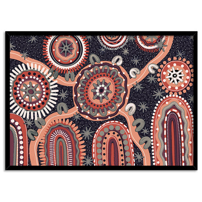 Spirit of the Land at Night - Art Print by Leah Cummins, Poster, Stretched Canvas, or Framed Wall Art Print, shown in a black frame