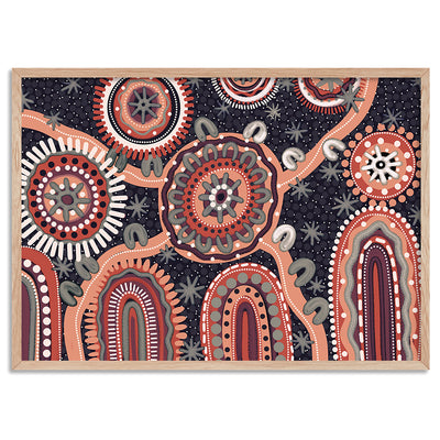 Spirit of the Land at Night - Art Print by Leah Cummins, Poster, Stretched Canvas, or Framed Wall Art Print, shown in a natural timber frame