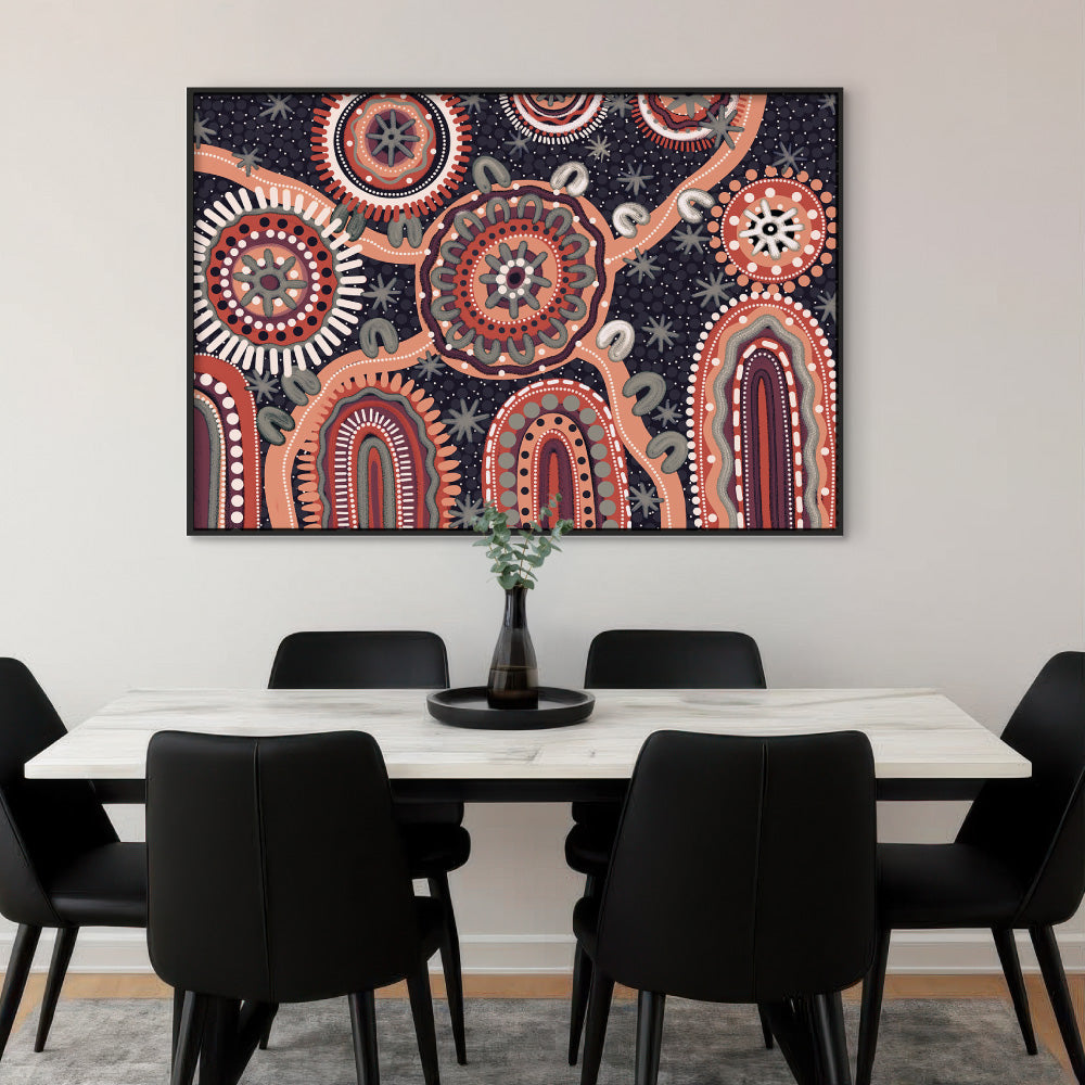 Spirit of the Land at Night - Art Print by Leah Cummins, Poster, Stretched Canvas or Framed Wall Art Prints, shown framed in a room