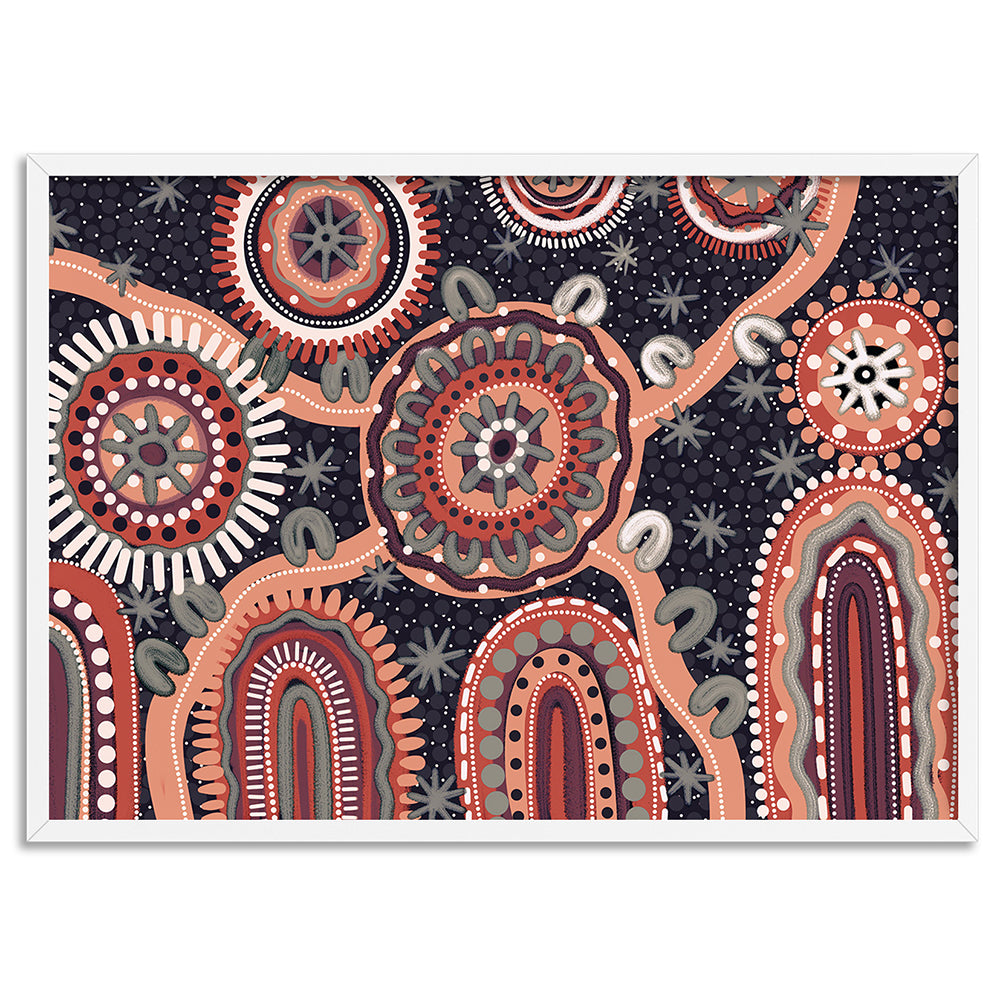 Spirit of the Land at Night - Art Print by Leah Cummins, Poster, Stretched Canvas, or Framed Wall Art Print, shown in a white frame