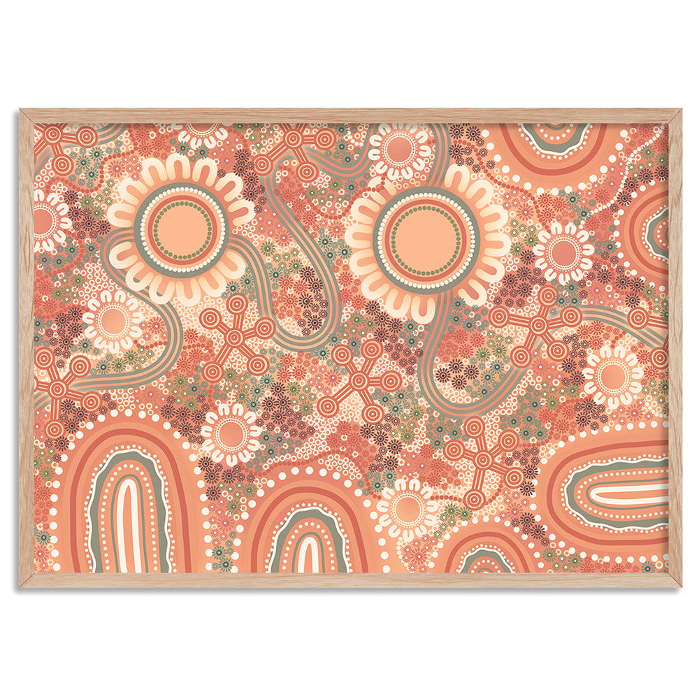 Blooming Edition 1 Orange - Art Print by Leah Cummins, Poster, Stretched Canvas, or Framed Wall Art Print, shown in a natural timber frame