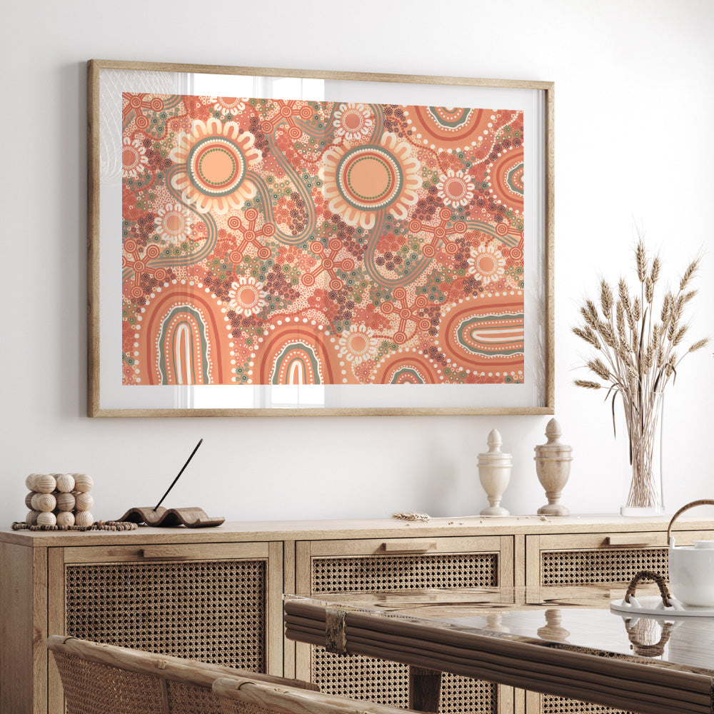 Blooming Edition 1 Orange - Art Print by Leah Cummins, Poster, Stretched Canvas or Framed Wall Art Prints, shown framed in a room