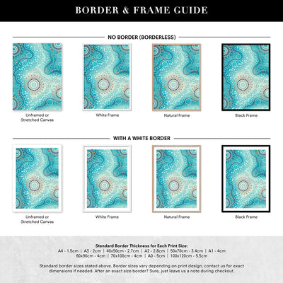 Blooming Edition 2 Blue - Art Print by Leah Cummins, Poster, Stretched Canvas or Framed Wall Art, Showing White , Black, Natural Frame Colours, No Frame (Unframed) or Stretched Canvas, and With or Without White Borders