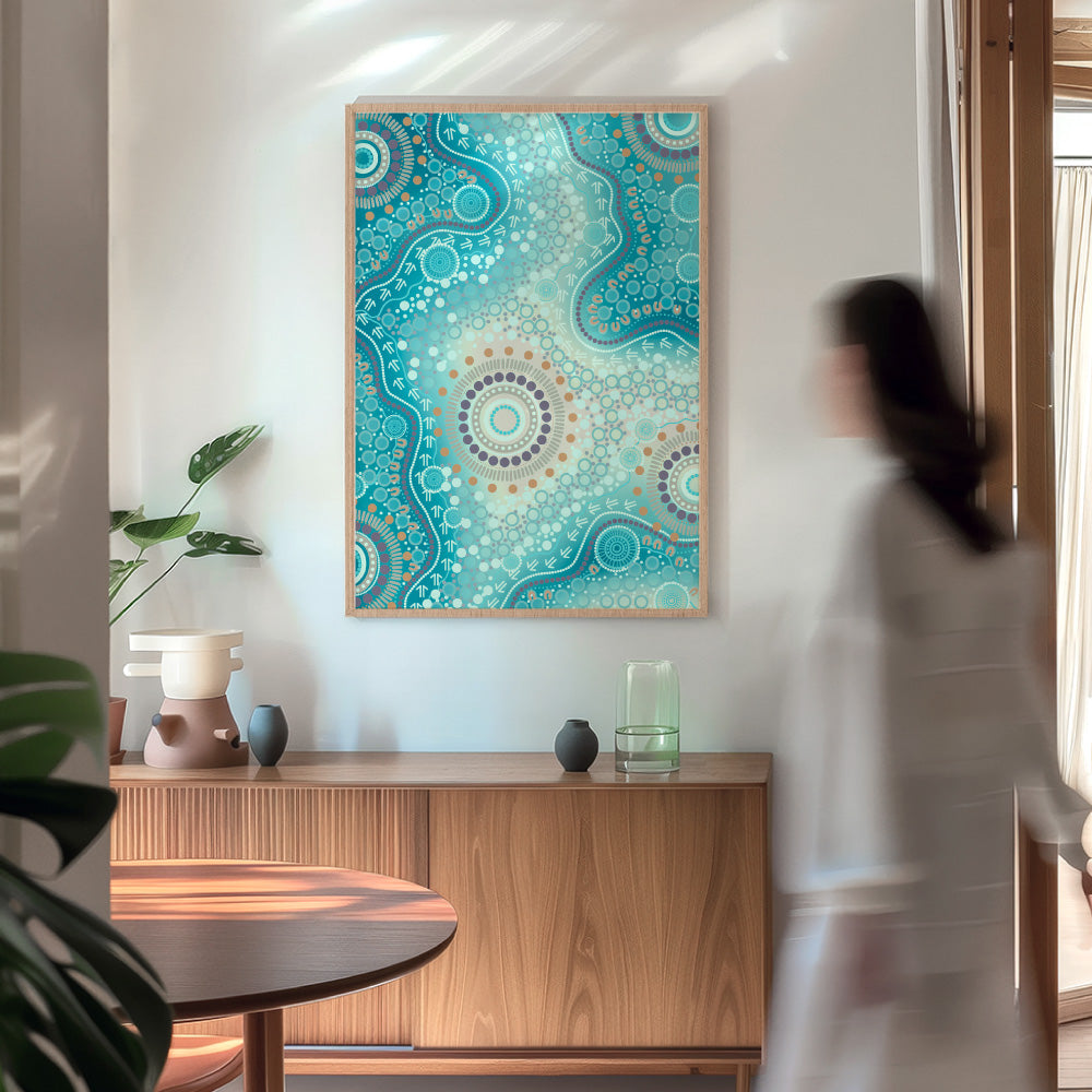 Blooming Edition 2 Blue - Art Print by Leah Cummins, Poster, Stretched Canvas or Framed Wall Art Prints, shown framed in a room