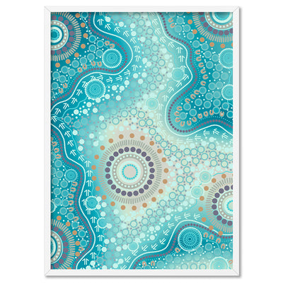 Blooming Edition 2 Blue - Art Print by Leah Cummins, Poster, Stretched Canvas, or Framed Wall Art Print, shown in a white frame