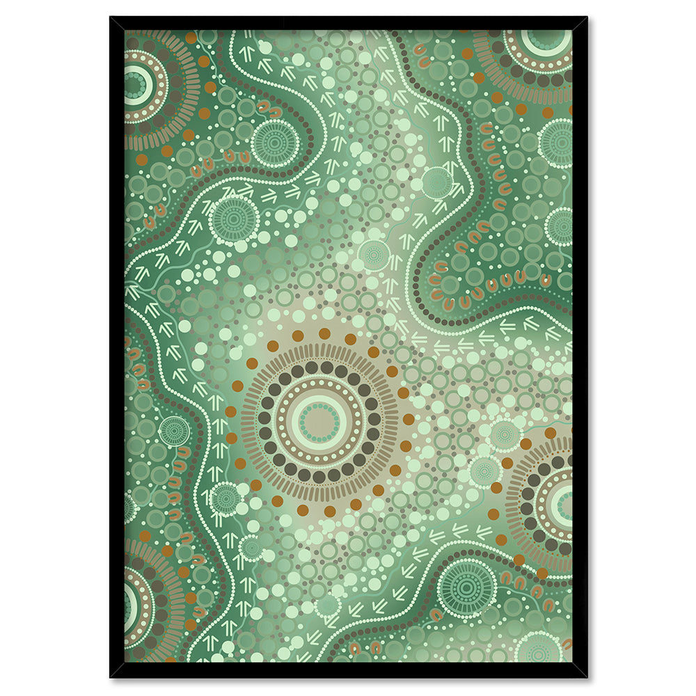 Blooming Edition 2 Green - Art Print by Leah Cummins, Poster, Stretched Canvas, or Framed Wall Art Print, shown in a black frame