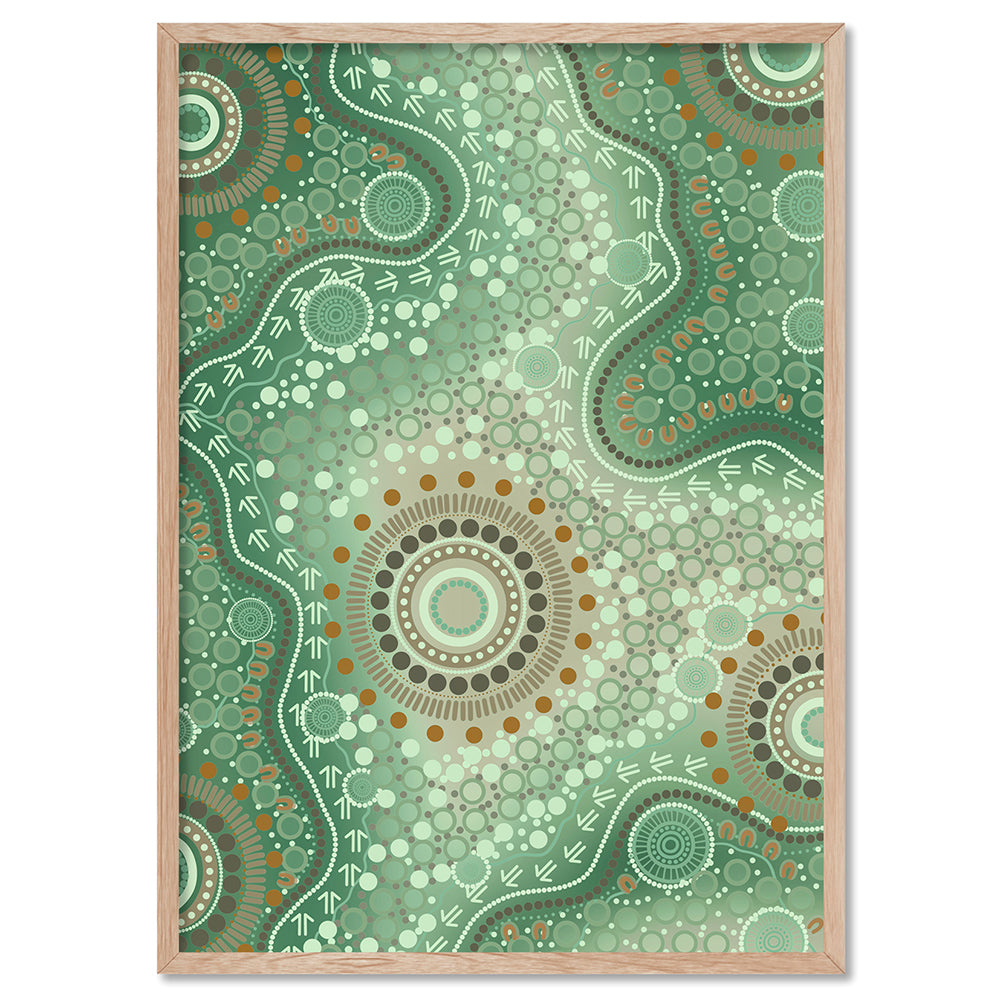 Blooming Edition 2 Green - Art Print by Leah Cummins, Poster, Stretched Canvas, or Framed Wall Art Print, shown in a natural timber frame