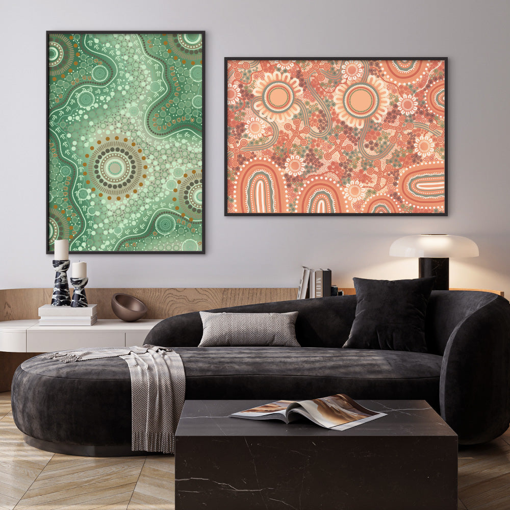 Blooming Edition 2 Green - Art Print by Leah Cummins, Poster, Stretched Canvas or Framed Wall Art, shown framed in a home interior space