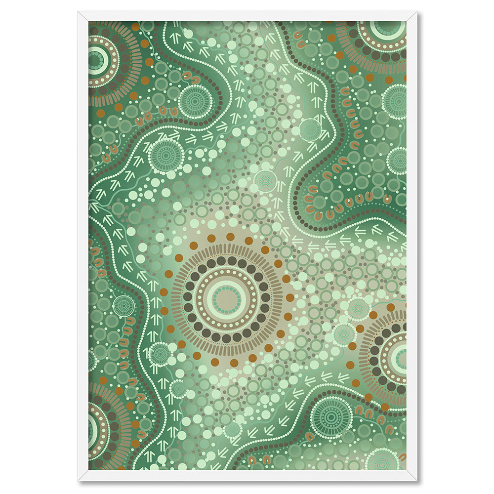 Blooming Edition 2 Green - Art Print by Leah Cummins, Poster, Stretched Canvas, or Framed Wall Art Print, shown in a white frame
