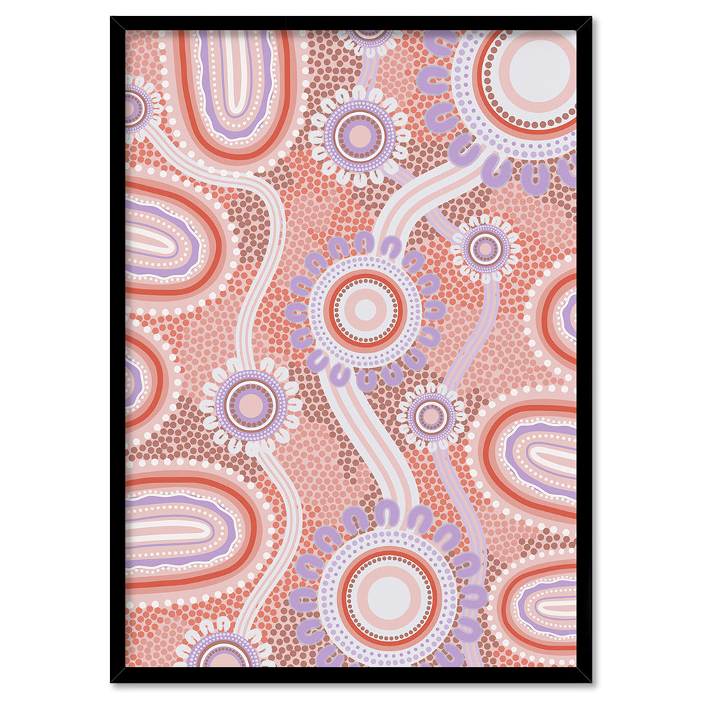 Blooming Land Edition 1 Pink / Purple - Art Print by Leah Cummins, Poster, Stretched Canvas, or Framed Wall Art Print, shown in a black frame