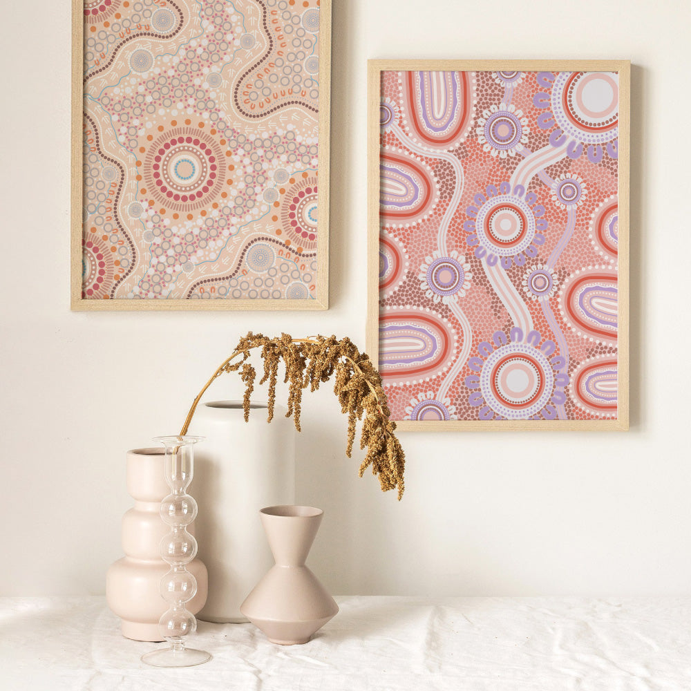 Blooming Land Edition 1 Pink / Purple - Art Print by Leah Cummins, Poster, Stretched Canvas or Framed Wall Art, shown framed in a home interior space