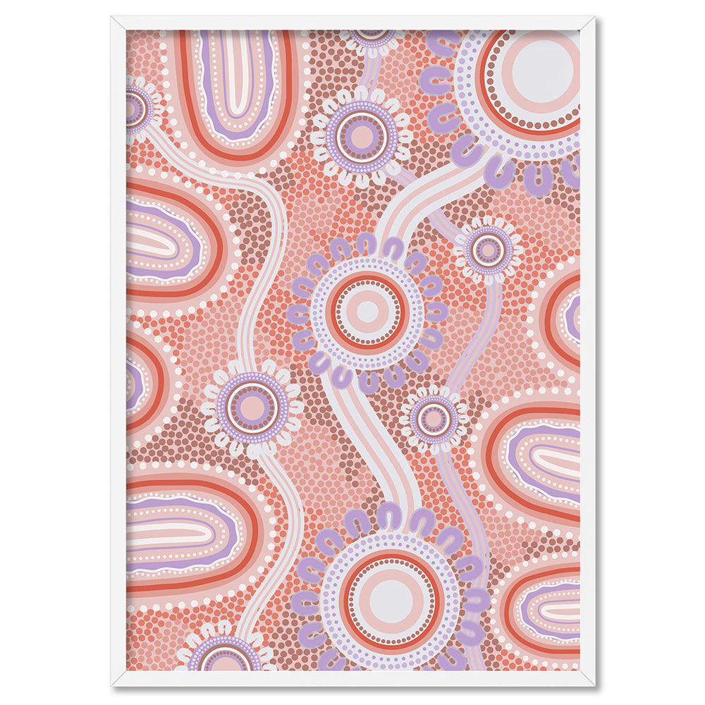 Blooming Land Edition 1 Pink / Purple - Art Print by Leah Cummins, Poster, Stretched Canvas, or Framed Wall Art Print, shown in a white frame