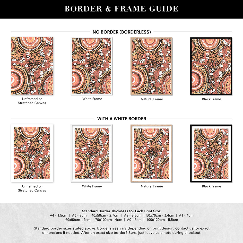 Boomara - Art Print by Leah Cummins, Poster, Stretched Canvas or Framed Wall Art, Showing White , Black, Natural Frame Colours, No Frame (Unframed) or Stretched Canvas, and With or Without White Borders