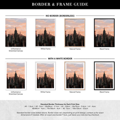 New York Vibe - Art Print by Nicole Schafter, Poster, Stretched Canvas or Framed Wall Art, Showing White , Black, Natural Frame Colours, No Frame (Unframed) or Stretched Canvas, and With or Without White Borders